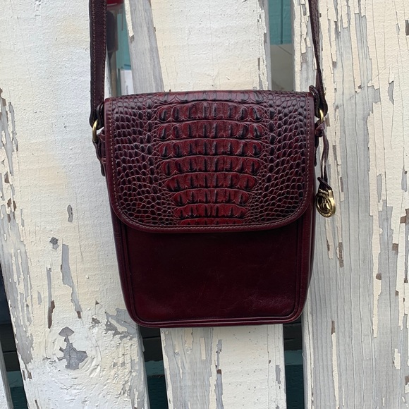 Brahmin croc embossed crossbody red brown